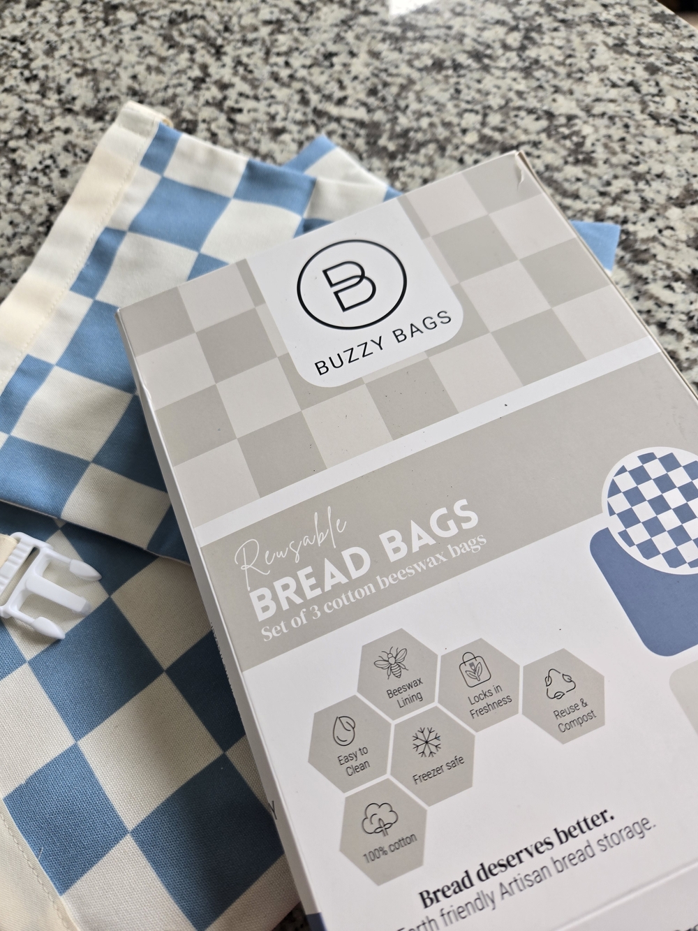 Buzzy Bags Reusable Bread Bags - Dusty Blue & Cream